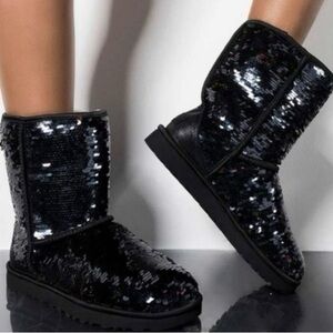 UGG Black Sequin Sparkle Classic Short Winter Boots